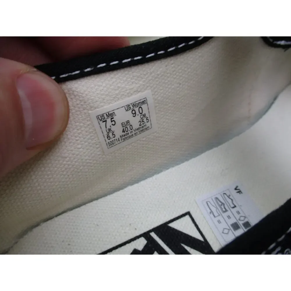 Vans Shoes Womens Sz 9 Black Mary Jane Buckle Strap Canvas White Toe Casual